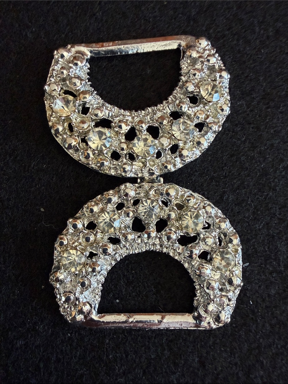 Vintage Belt Buckle connectors - Sparkling Clear Rhinestone Detail